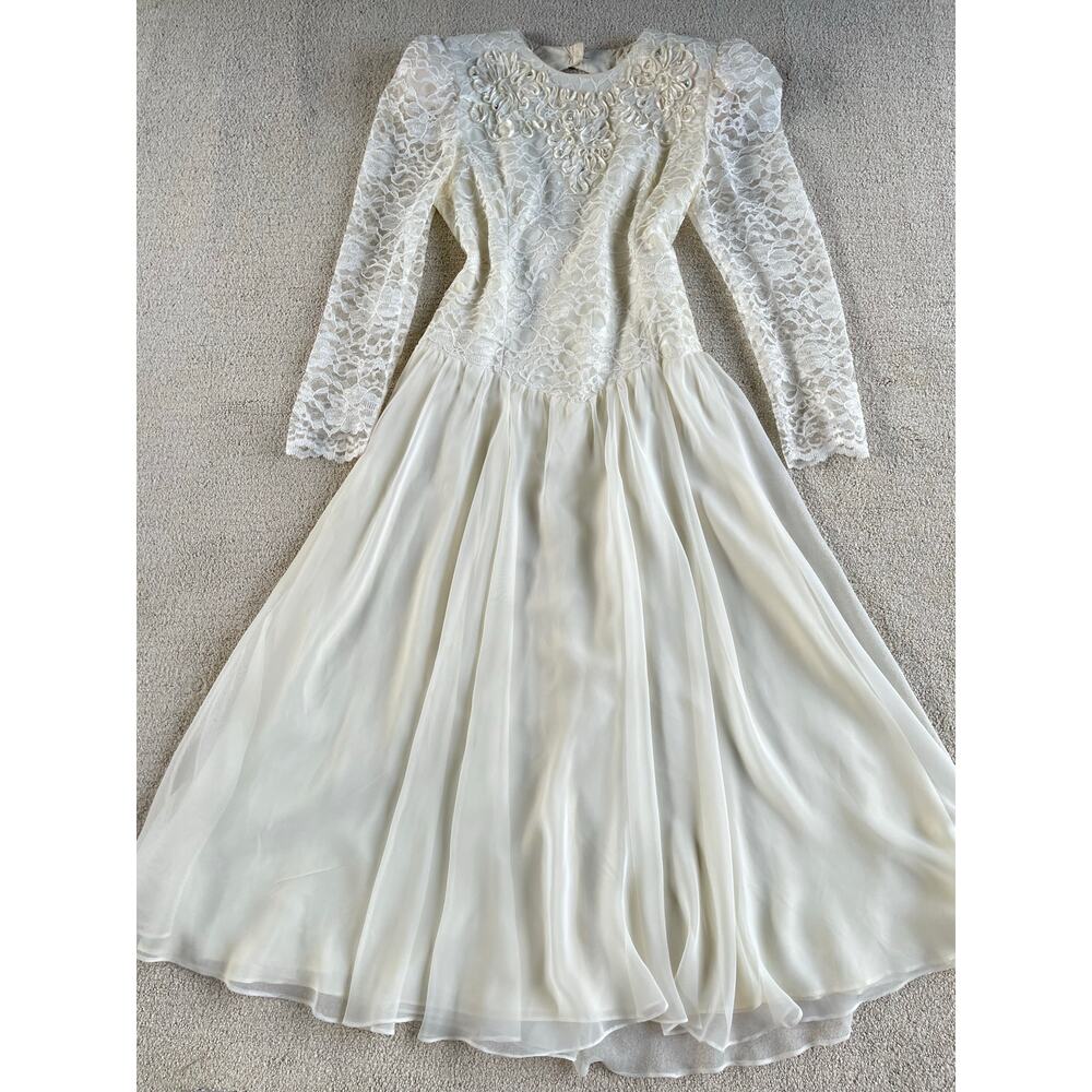 🔥VTG Jessica Howard Lace Embroider Puffed Sleeve Formal Wedding Romantic Dress - Picture 9 of 16
